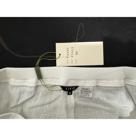 NWT VIVID 100% Linen White Wide Leg Cropped Pant Relaxed Lagenlook Beachy Sz 20 - Picture 4 of 11